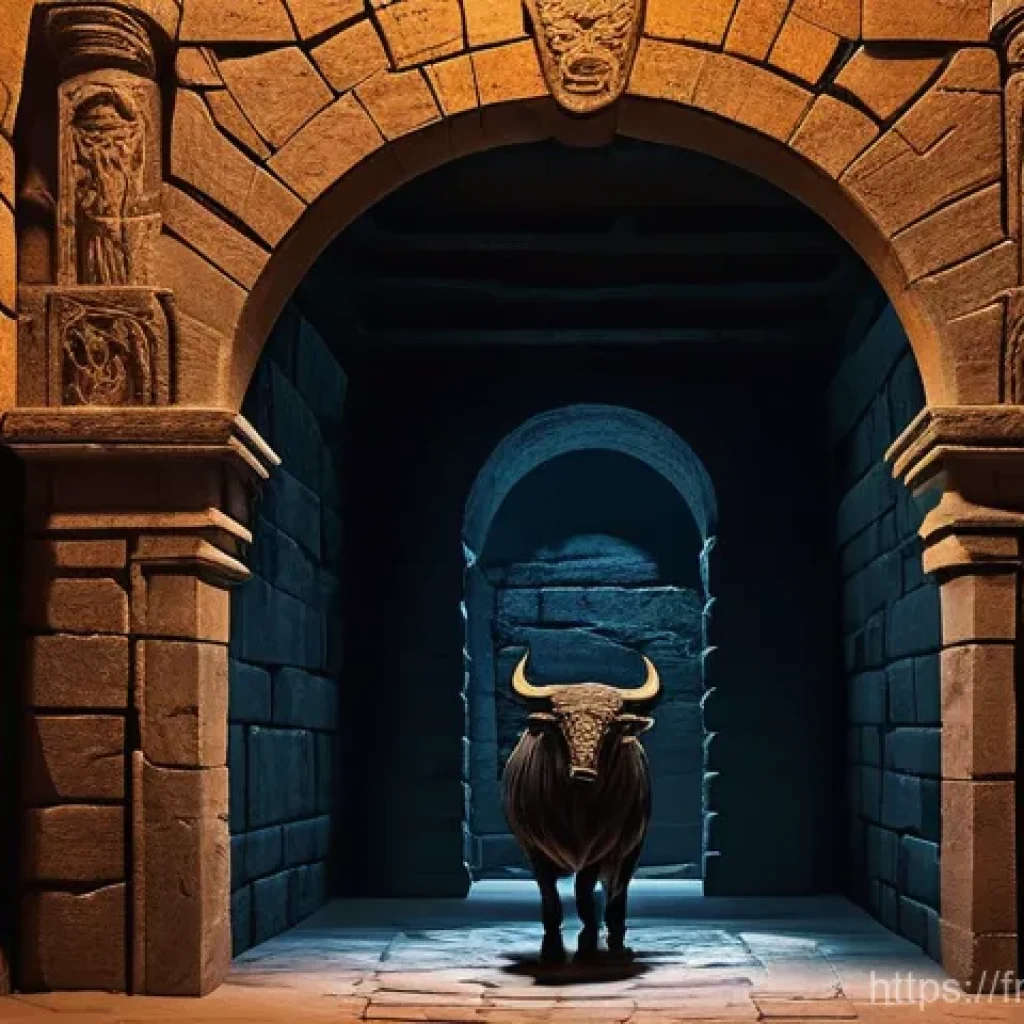 미노타우로스와 미궁 전설 - **Prompt 1: The Minotaur in the Labyrinth**
"A fearsome Minotaur, a creature with the powerful, ...