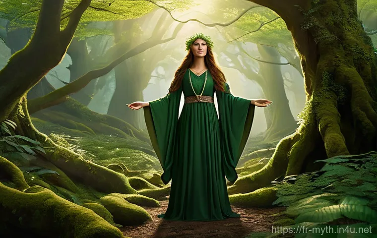 드루이드의 마법과 의식 - **Prompt:** "A wise and serene female Druid, with long, flowing hair adorned with subtle natural ele...