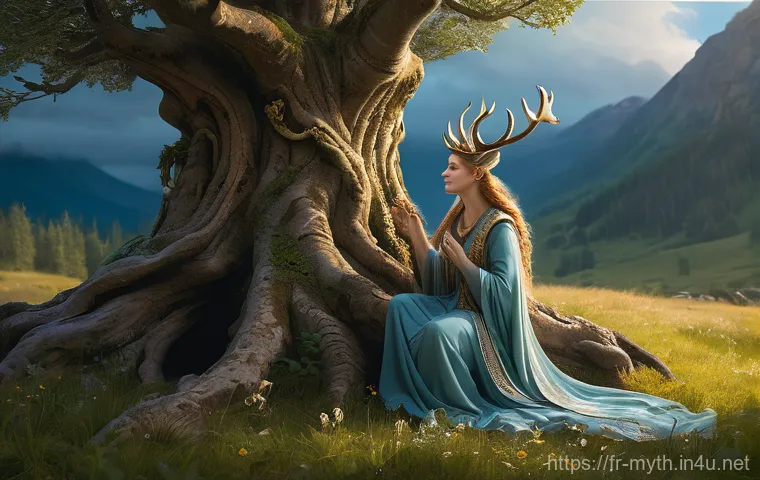 발두르의 죽음과 예언 - **Prompt:** A majestic and serene scene set in ancient Asgard. The beautiful goddess Frigg, radiatin...