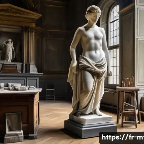 피그말리온과 갈라테이아 - A highly detailed scene of a classical sculptor&rsquo;s workshop in 19th century Paris, featuring an artis...