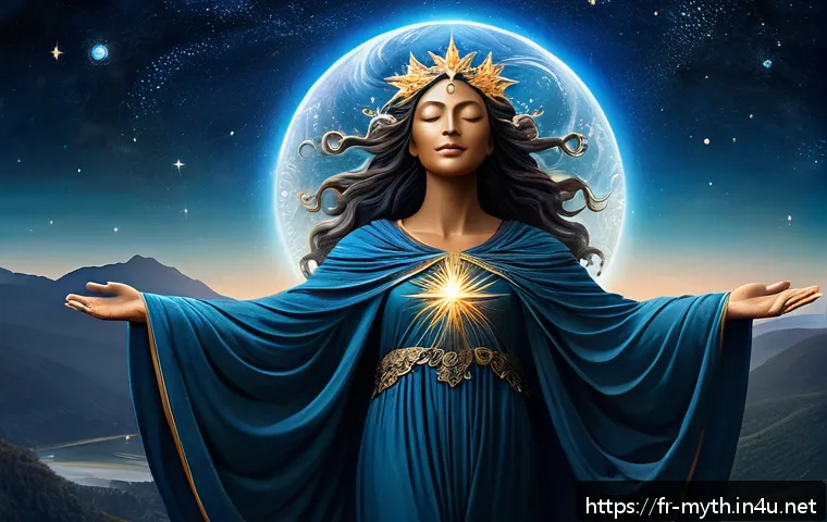 가이아와 우라노스 창세 신화 - A majestic and symbolic depiction of Gaia and Ouranos as primordial cosmic entities: Gaia portrayed ...
