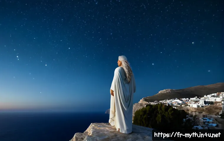 우라노스와 별들의 신 - Photorealistic cinematic scene inspired by Uranus, primordial sky god of Greek mythology, a dignifie...